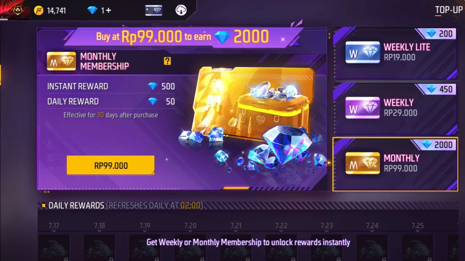 Cara Top Up Membership Bulanan FF Free Fire Klaim Ribuan Diamond