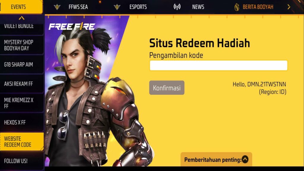 Web kode redeem FF, Free Fire