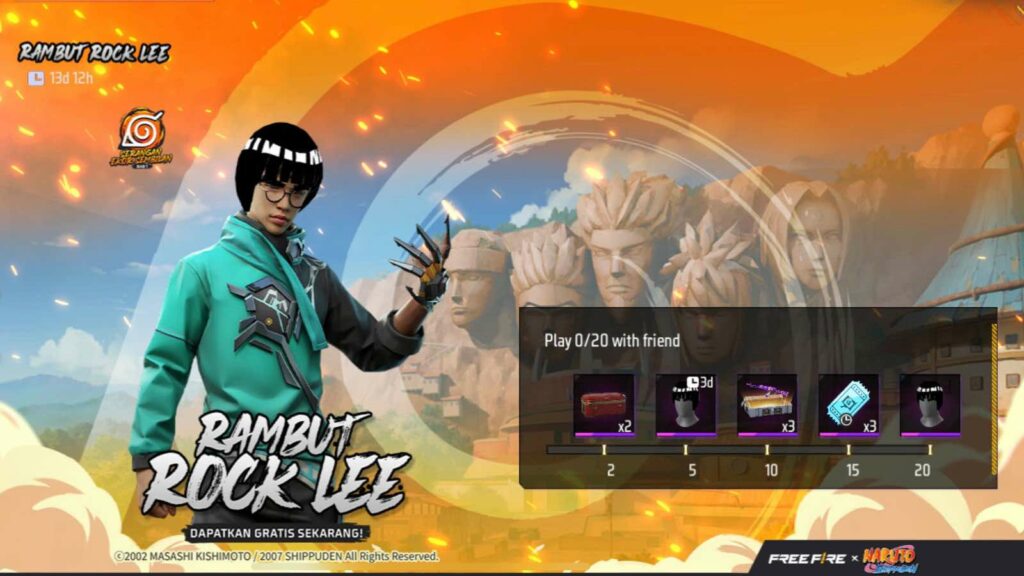 Rambut Rock Lee Free Fire, Free Fire x Naruto, Free Fire